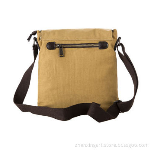 Canvas Shoulder Bag with One Zipper Pocket at Back